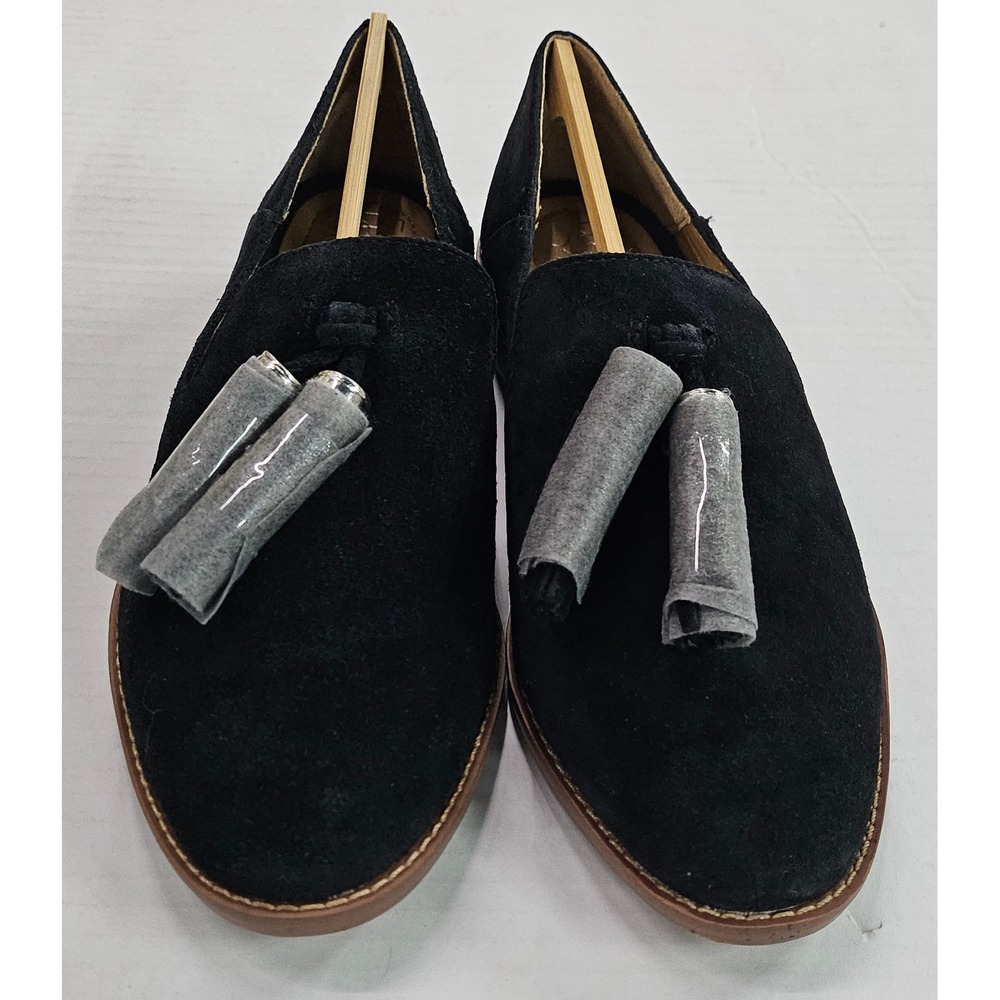 Franco Sarto Hadden Black Suede Tassel Loafers Pointed Toe Flats womens 5.5M NIB